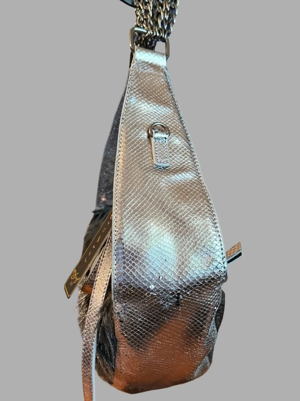 NWT Original by Sharif 1927 Calf Hair Metallic Silver Sling Bag – Convertible